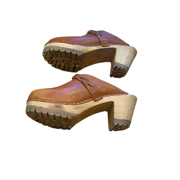 MIA Tan brown Swedish clogs  braided mid high heel 37 7 - Picture 5 of 6